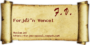 Forján Vencel névjegykártya